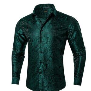 DiBanGu Silk Paisley Emerald Green Size Extra-Large XL MEN BUTTON DOWN SHIRT NEW